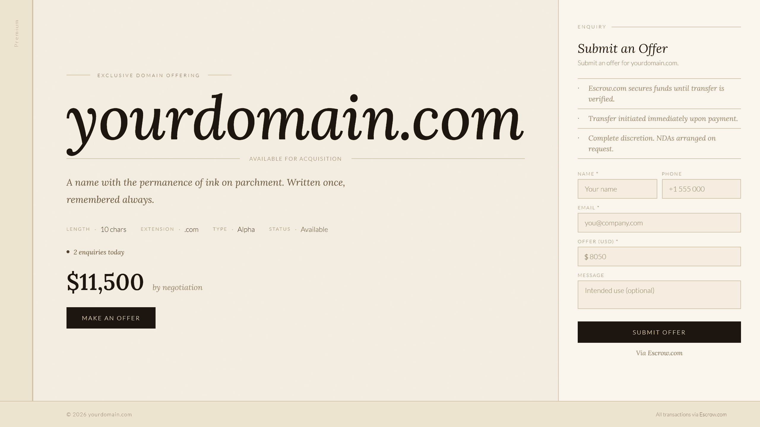 Parchment domain lander template preview