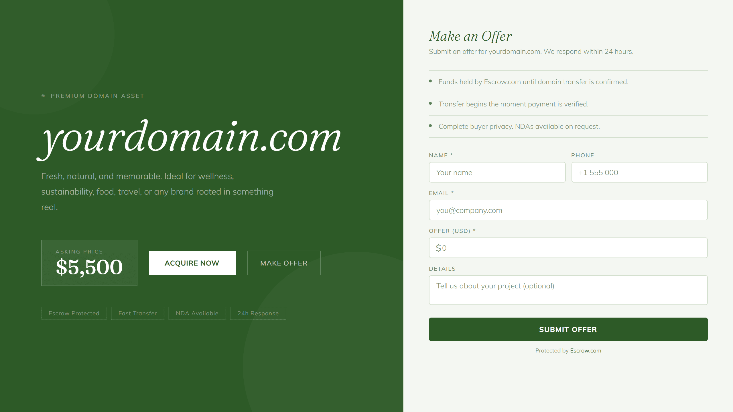 Fresh domain lander templates