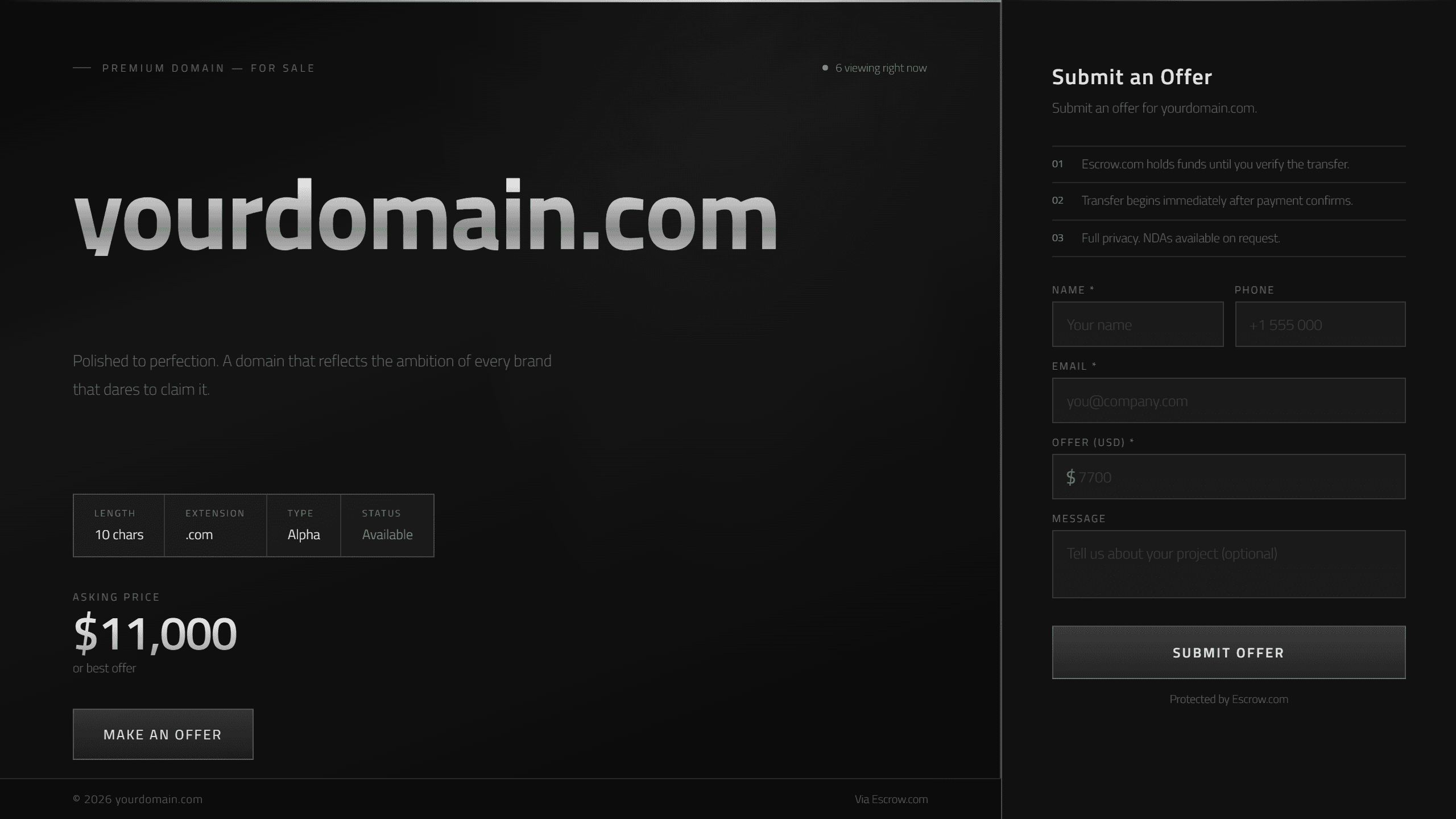 Chrome domain lander template preview