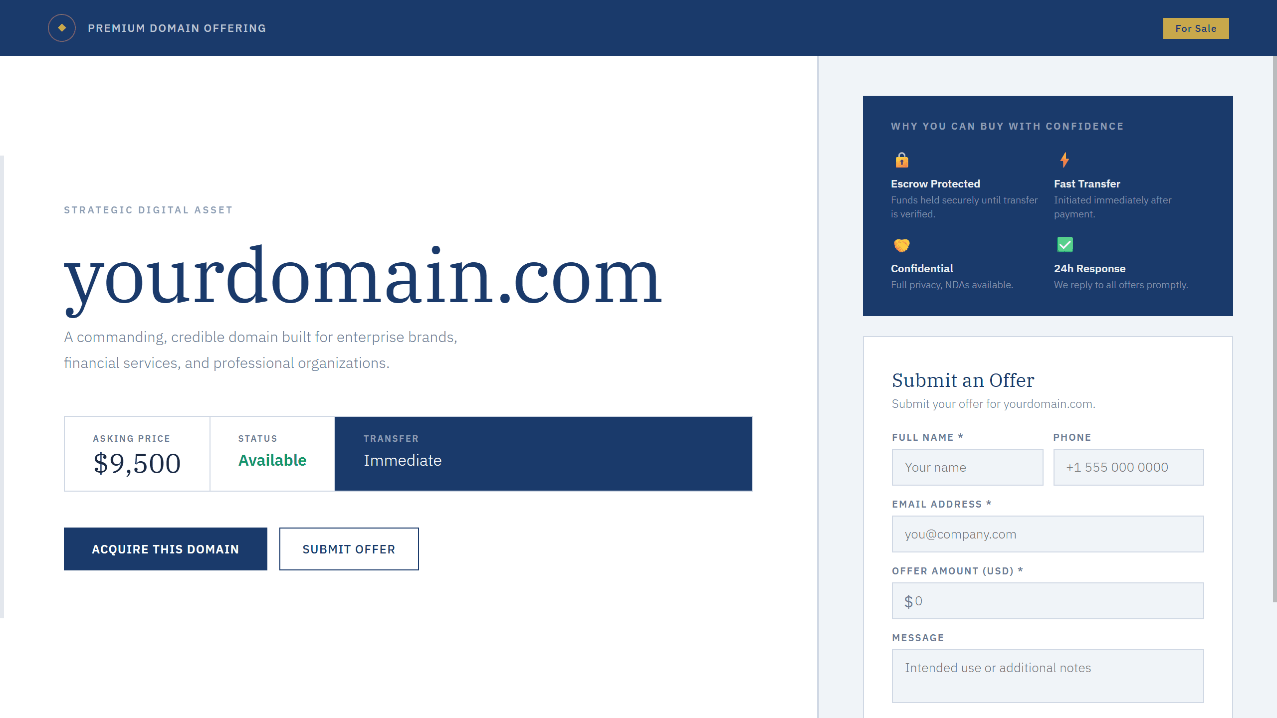 Professional domain lander templates