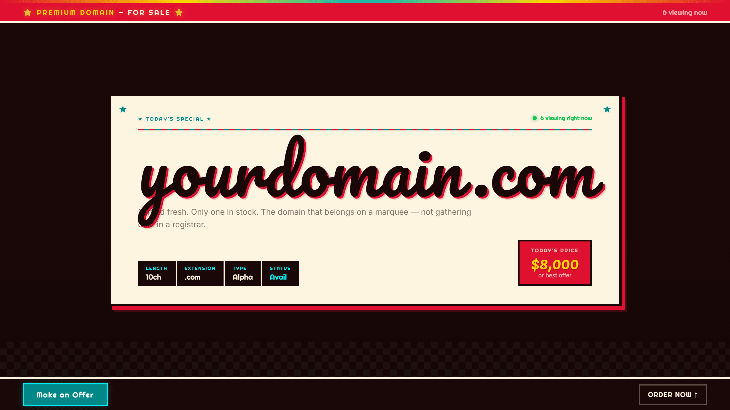 Neon Diner domain lander template preview